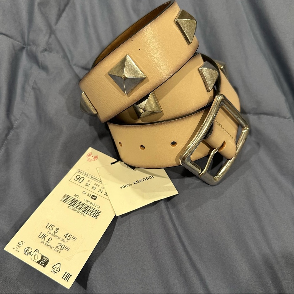 NWT Zara Roman Rock Stud Beige Belt - Picture 2 of 5